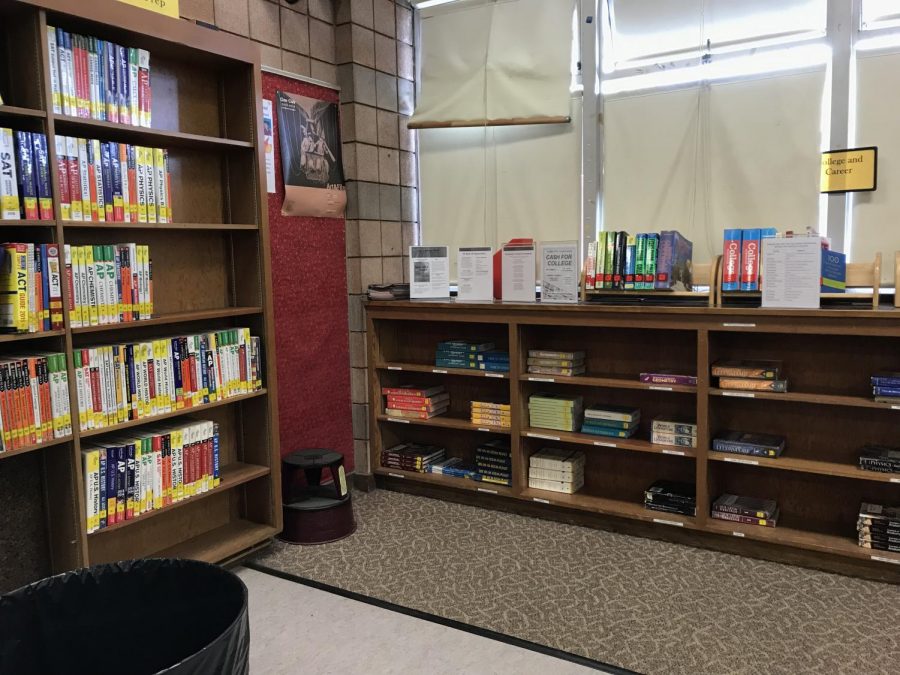 The corner in the library right by the entrance is full of resources.