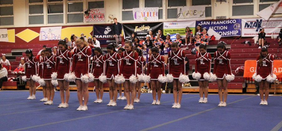 Lowell cheer gets ready to perform their dance routine.