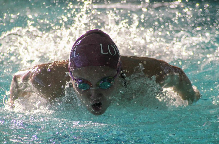 Senior varisty swimmer Angela Huang competes at the meet against Balboa on Feb. 22.