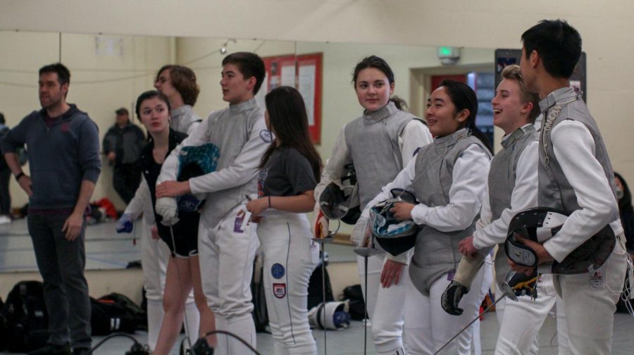 Cardinal fencers at a home meet earlier in the season on Mar. 5.