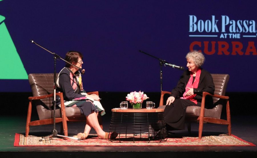 Nicole Stetsyuk
Moderator Kelly Corrigan (left) and author Margaret Atwood (right) discuss Atwoods latest book release in Lowells Carol Channing Theater.